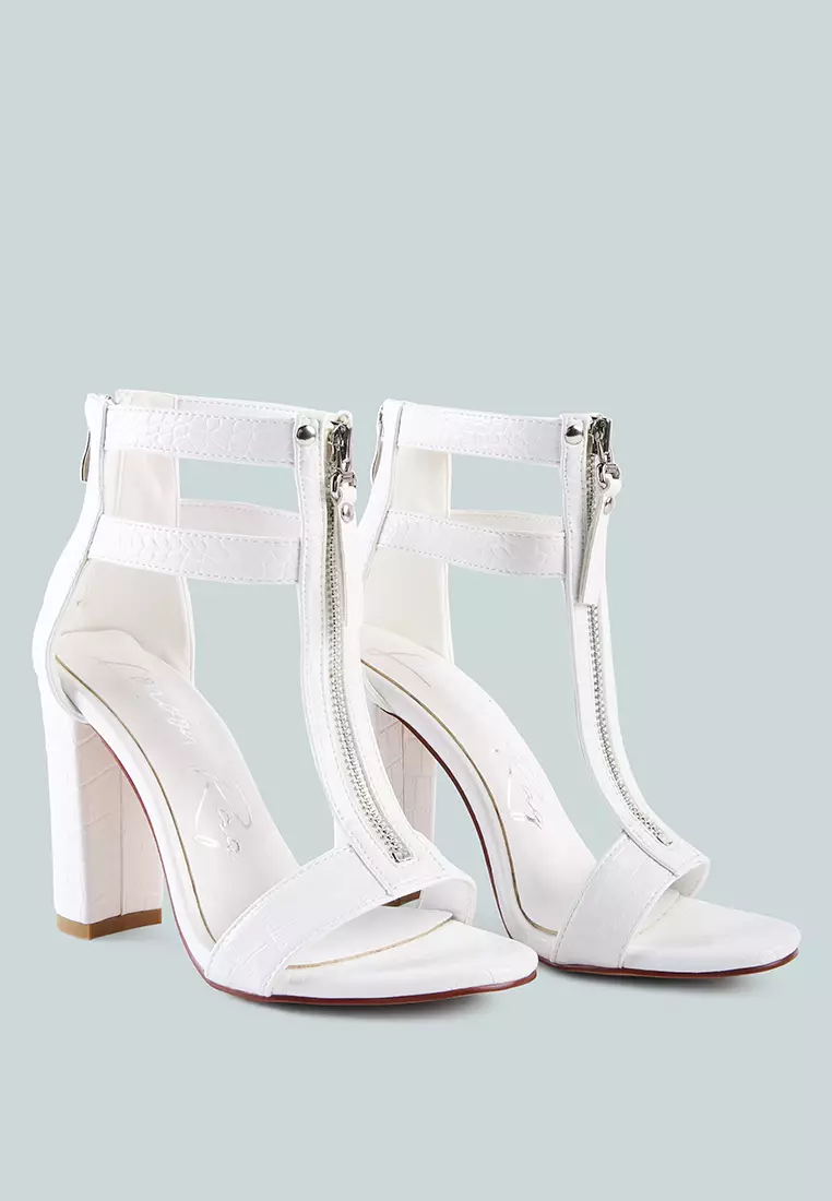 London Rag White Zip Up Croc Textured Sandals