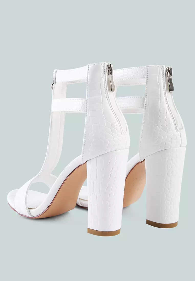 London Rag White Zip Up Croc Textured Sandals