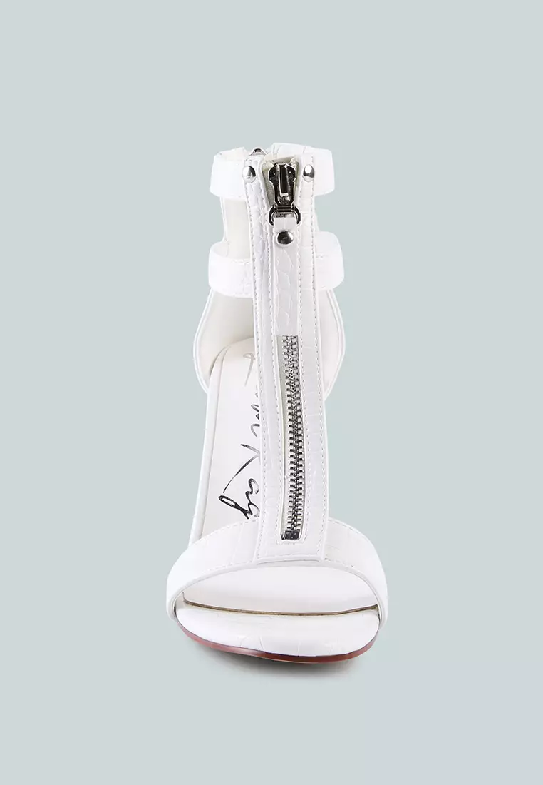 London Rag White Zip Up Croc Textured Sandals