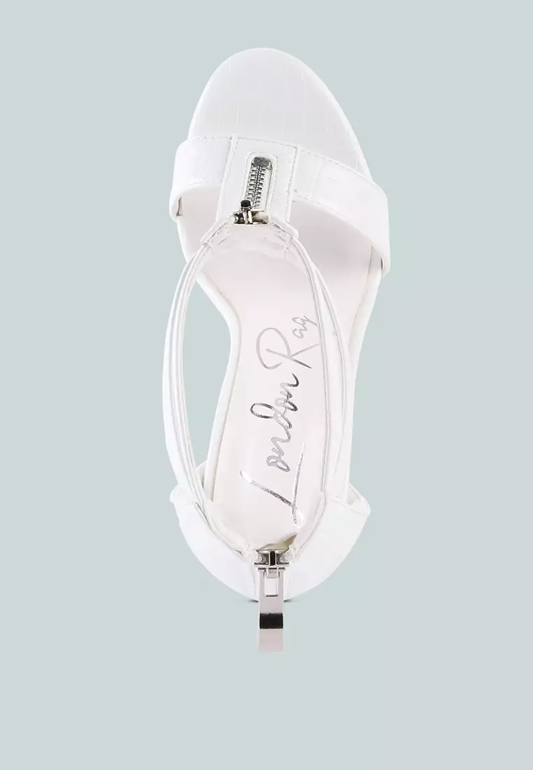 London Rag White Zip Up Croc Textured Sandals