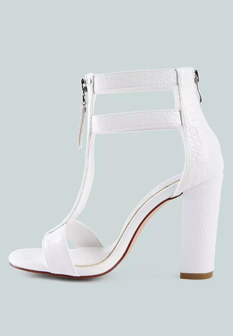 London Rag White Zip Up Croc Textured Sandals