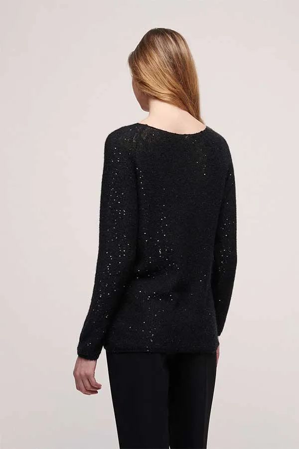 Luisa Spagnoli CONSORTE BLACK SEQUINNED V-NECK SWEATER