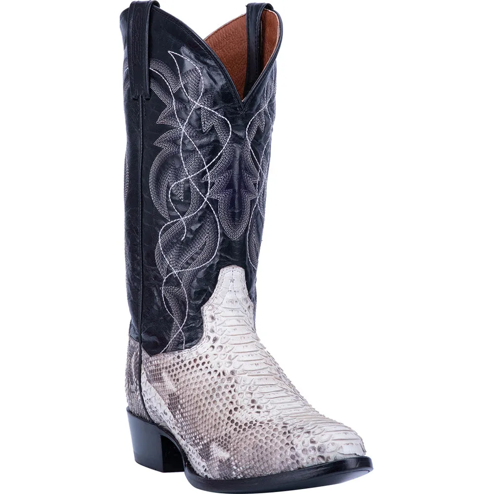 Manning Snakeskin Embroidered Round Toe Cowboy Boots