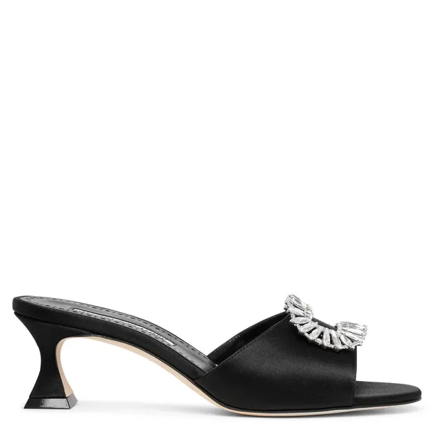 Manolo Blahnik Laalita 50 black satin mules