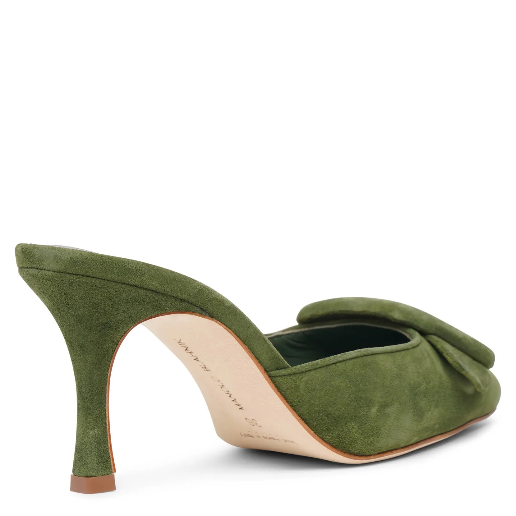 Manolo Blahnik Maysale 70 dark green suede mules