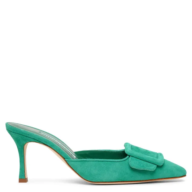 Manolo Blahnik Maysale 70 green suede mules