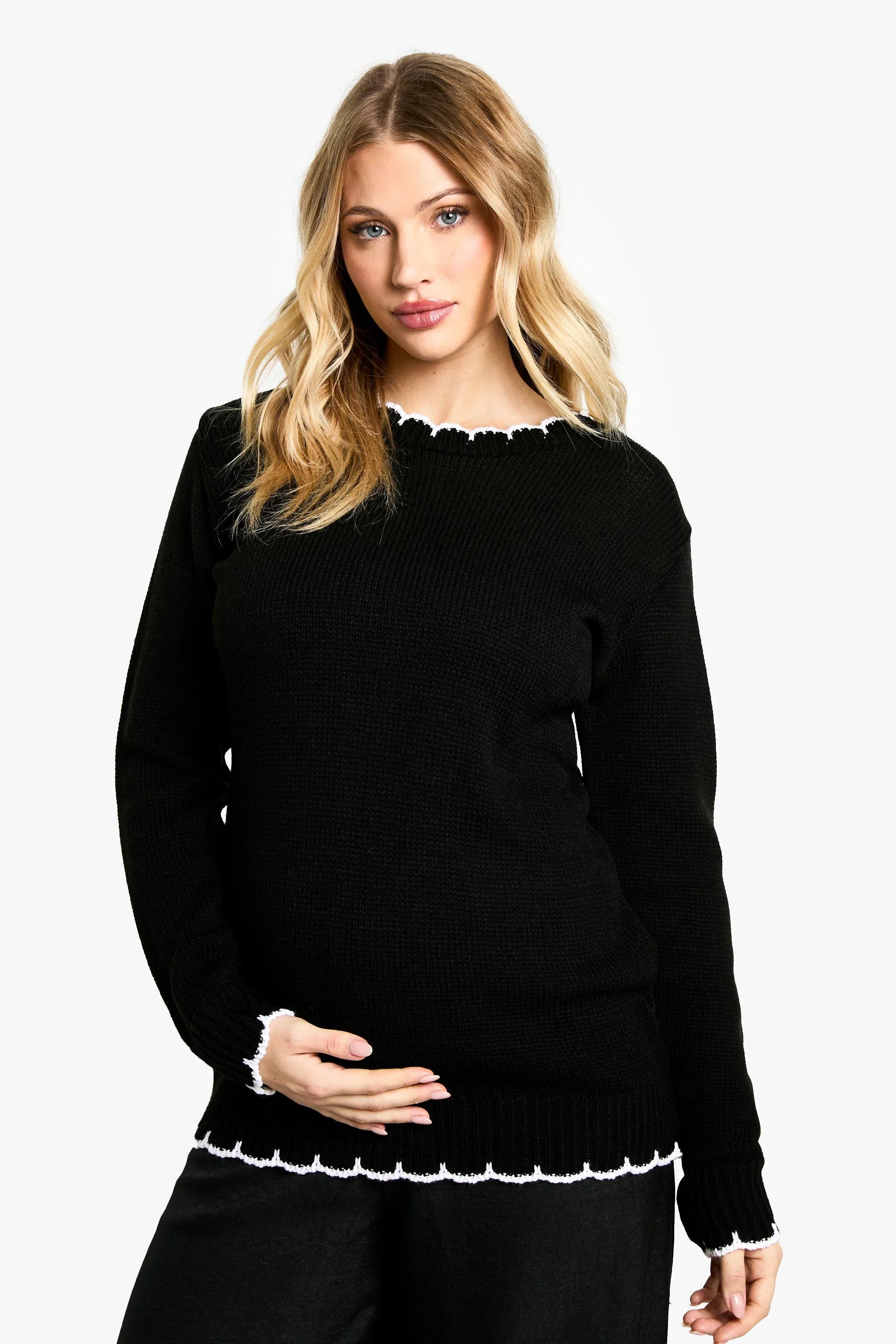 Maternity Knitted Contrast Stitch Sweater