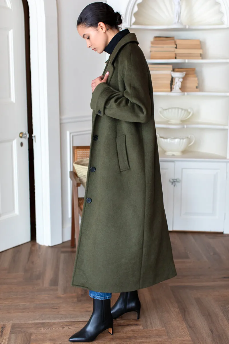 Maxi Overcoat - Army Wool