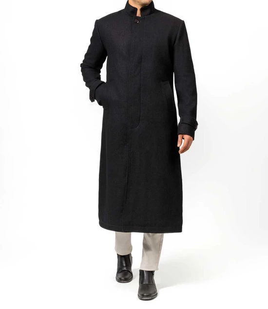 McGhee Men's Black Long Wool Overcoat