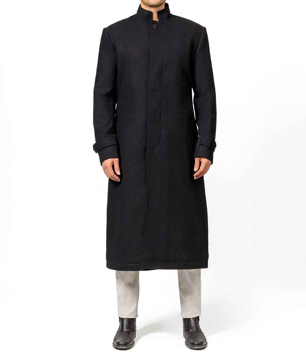 McGhee Men's Black Long Wool Overcoat