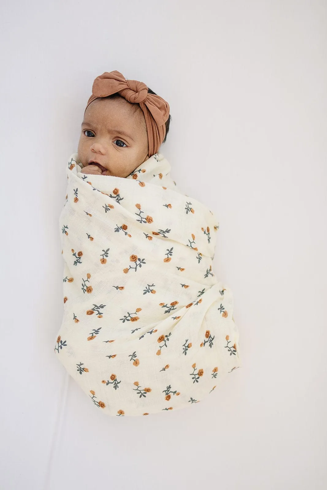 Mebie Baby Cream Floral Muslin Swaddle Blanket *