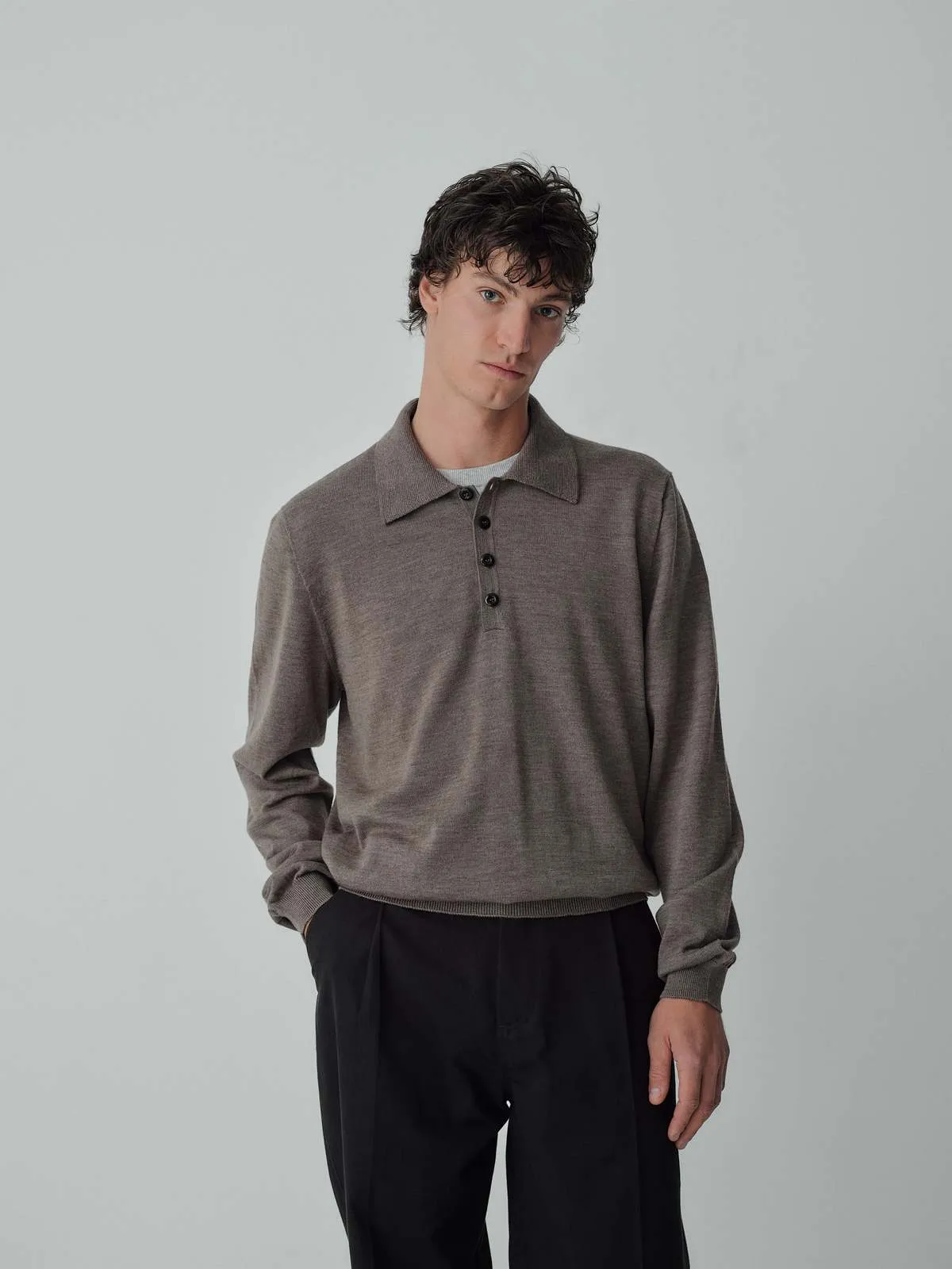 Merino Knit Polo - Ash Brown