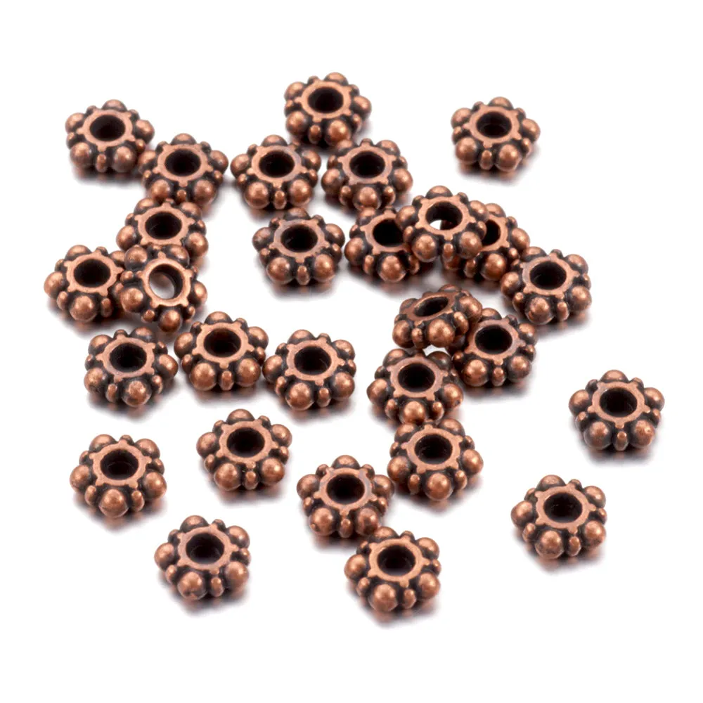 Metal Spacer Beads, Tibetan Style, Daisy Spacer Beads, Red Copper, Alloy, 5.8mm