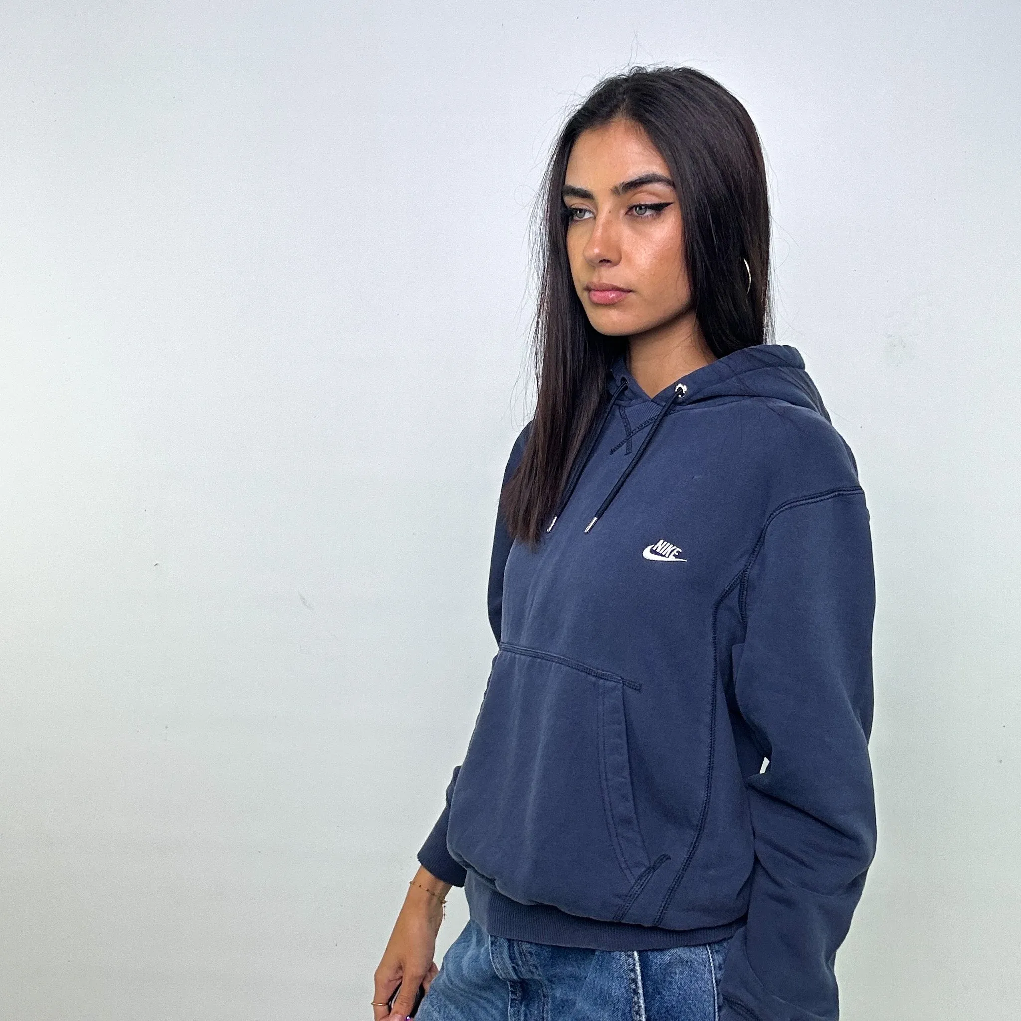 Navy Blue y2ks NIKE Hoodie Sweatshirt (XS)