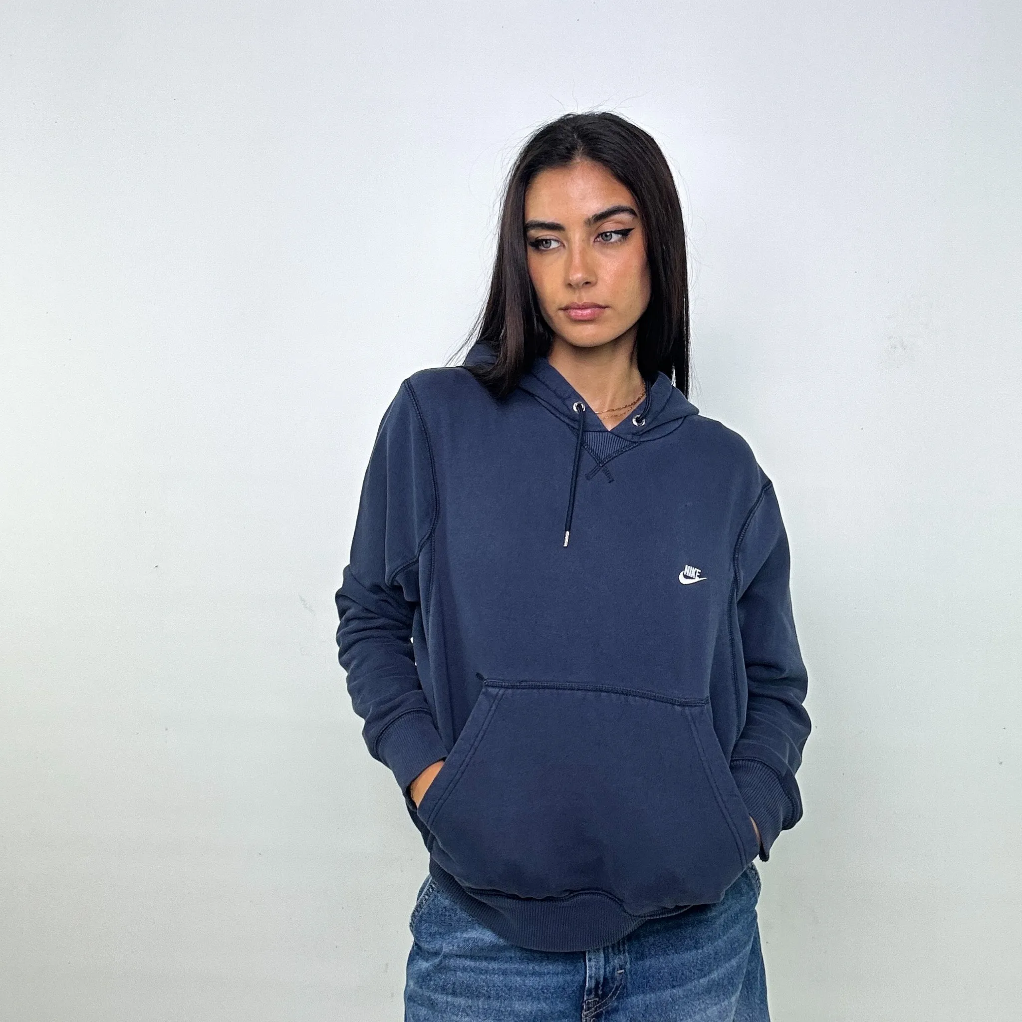 Navy Blue y2ks NIKE Hoodie Sweatshirt (XS)