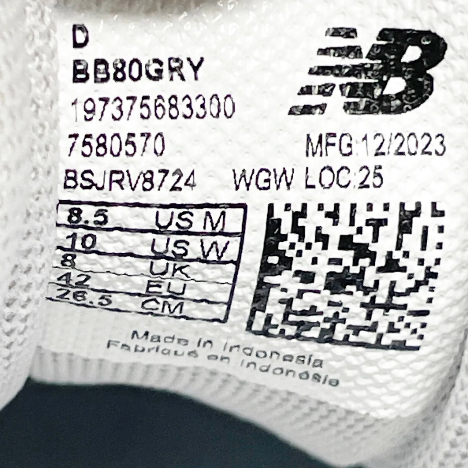 New Balance Unisex BB80 BB80GRY White Casual Shoes Sneakers Size M 8.5 W 10D