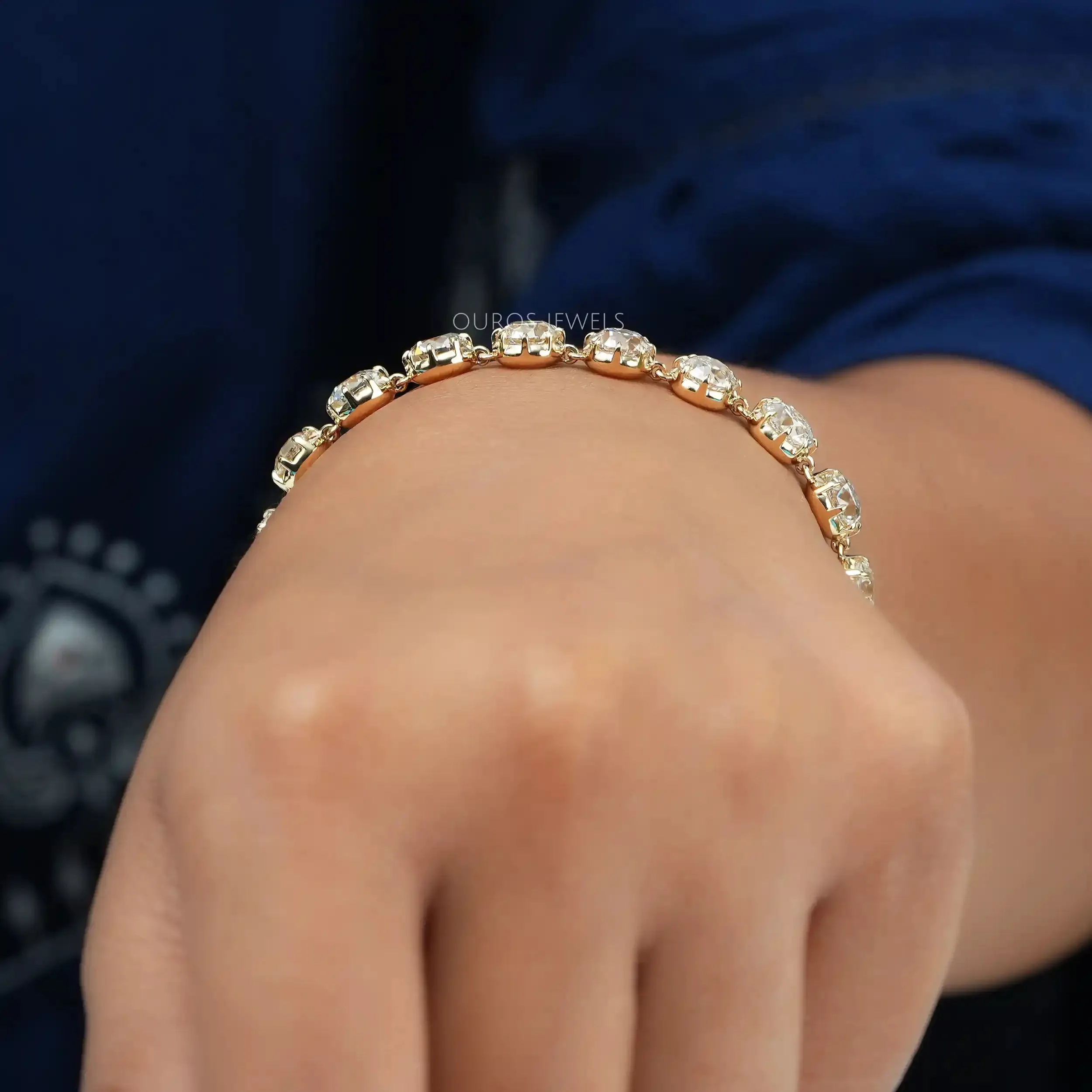 Old European Round Cut Lab Diamond Bracelet - With Black Coating