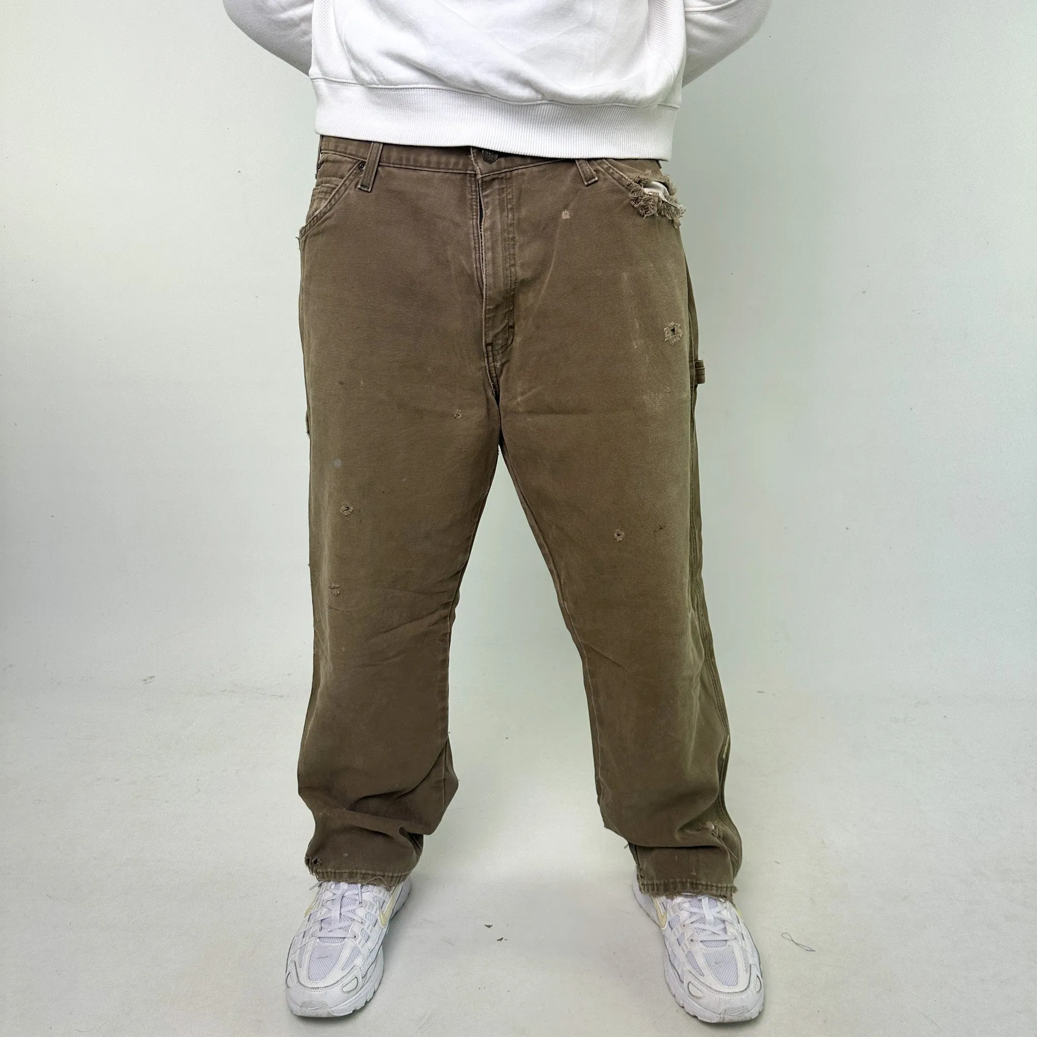 Olive Green 90s Dickies Cargo Skater Trousers Pants Jeans (36x29)