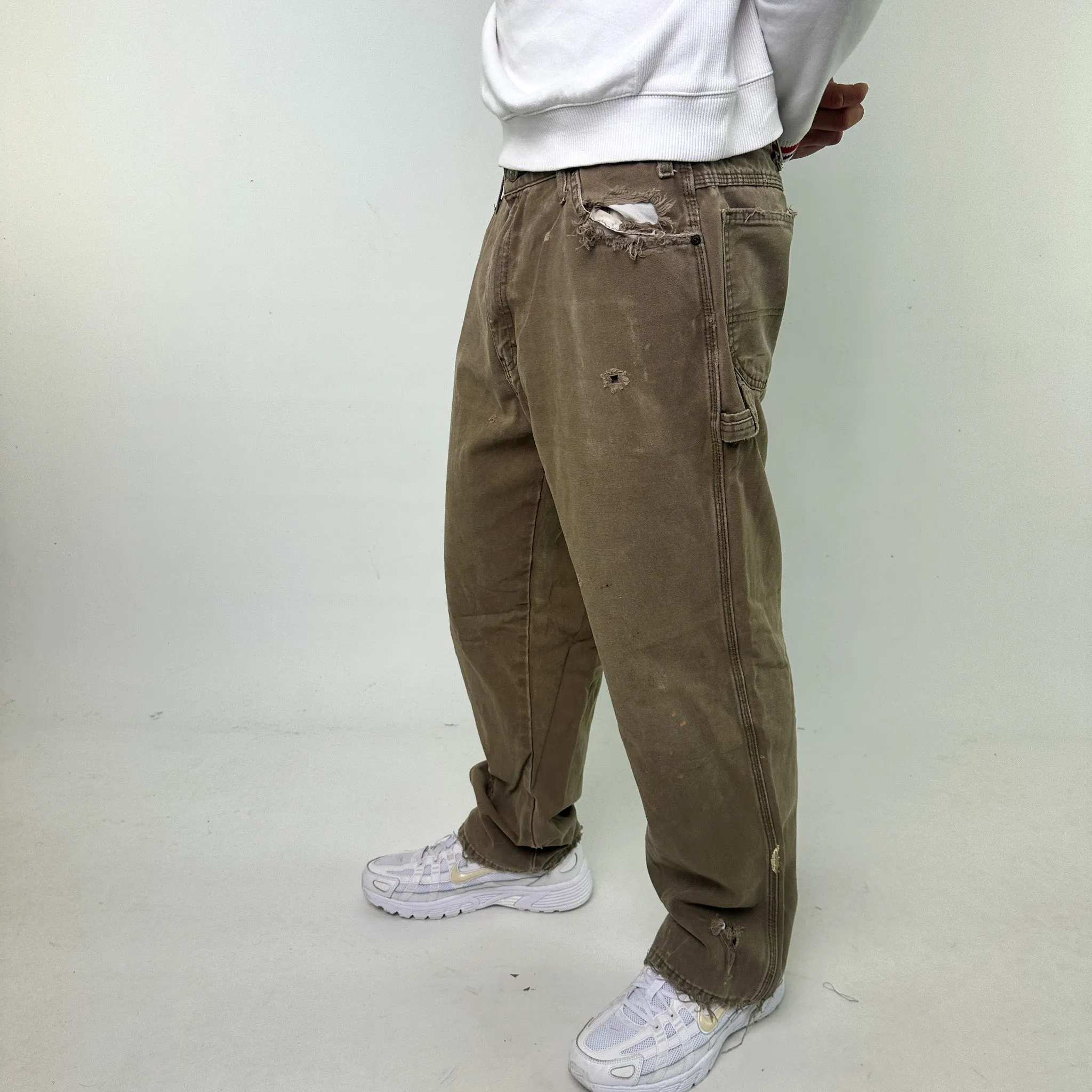 Olive Green 90s Dickies Cargo Skater Trousers Pants Jeans (36x29)