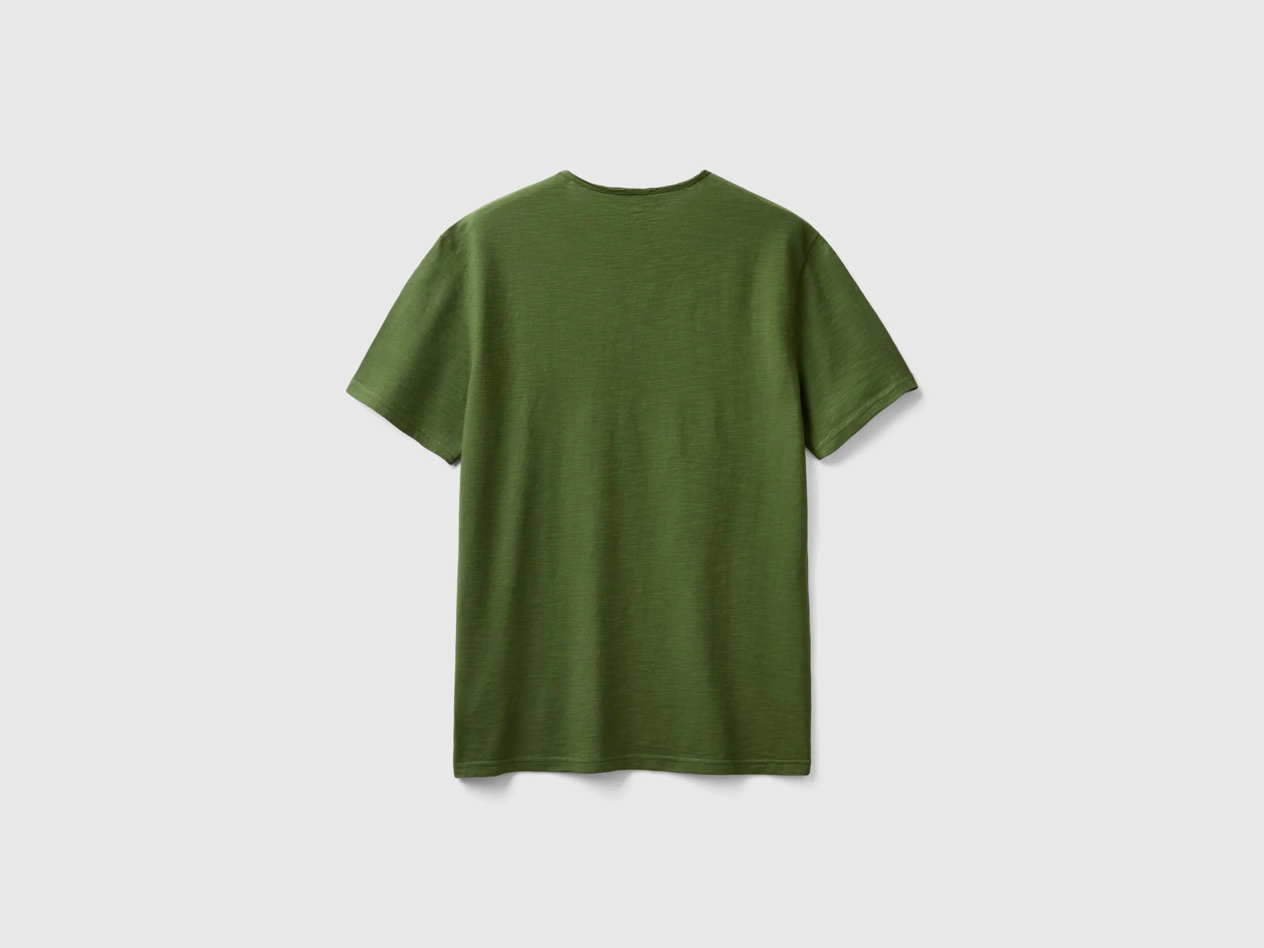 Olive green slub cotton t-shirt - Olive Green | Benetton