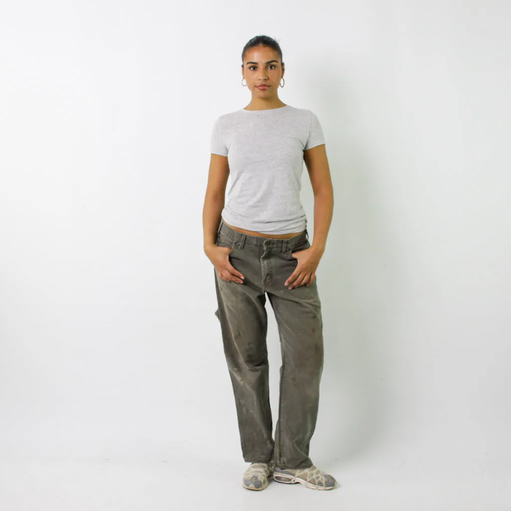 Olive Green y2ks Dickies Cargo Skater Trousers Pants Jeans (34x31)