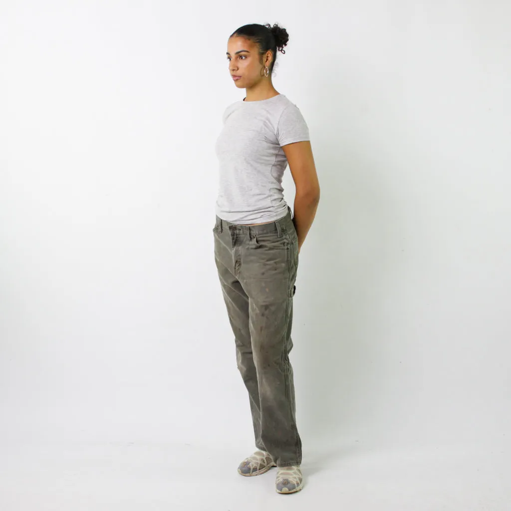 Olive Green y2ks Dickies Cargo Skater Trousers Pants Jeans (34x31)