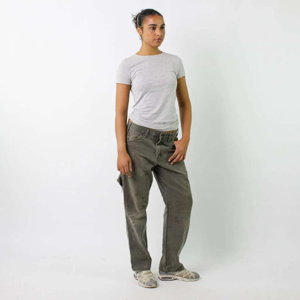 Olive Green y2ks Dickies Cargo Skater Trousers Pants Jeans (34x31)