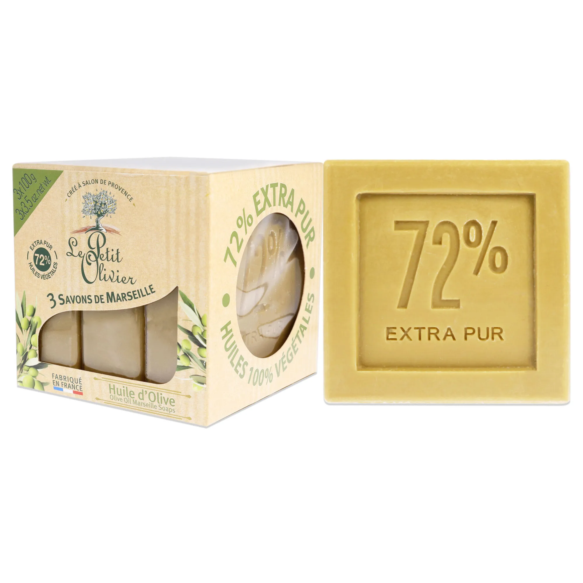 Olive oil Marseille Soaps by Le Petit Olivier for Unisex - 3 x 3.5 oz Soap