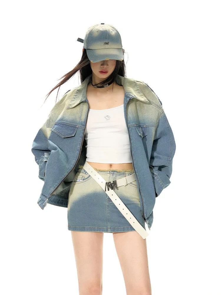 Oversize Washde Casual Drop-Shoulder Denim-Jacket