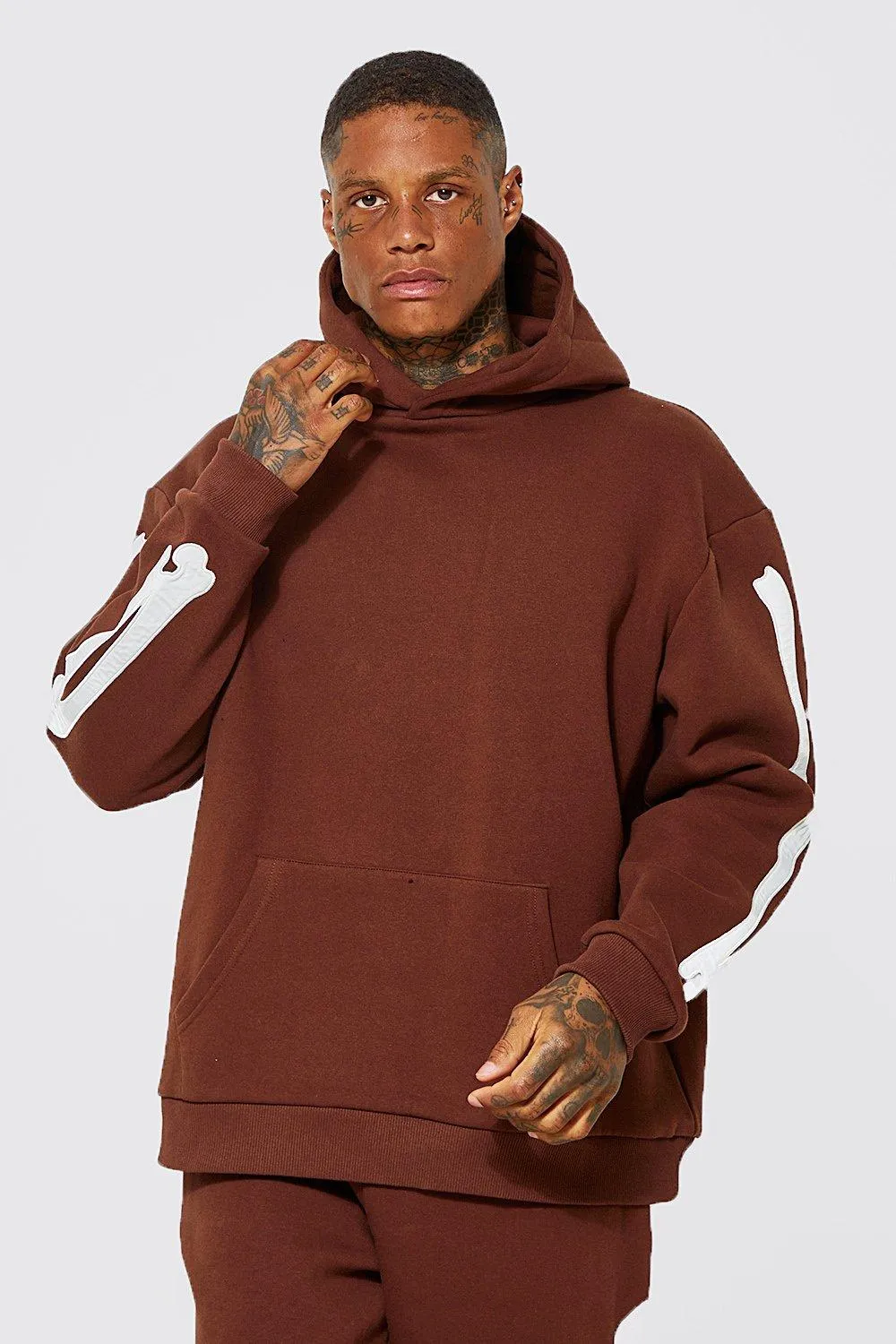 Oversized Bone Applique Badge Hoodie