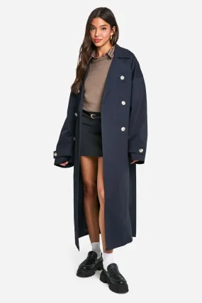 Oversized Double Breast Belted Synched Back Trench Coat