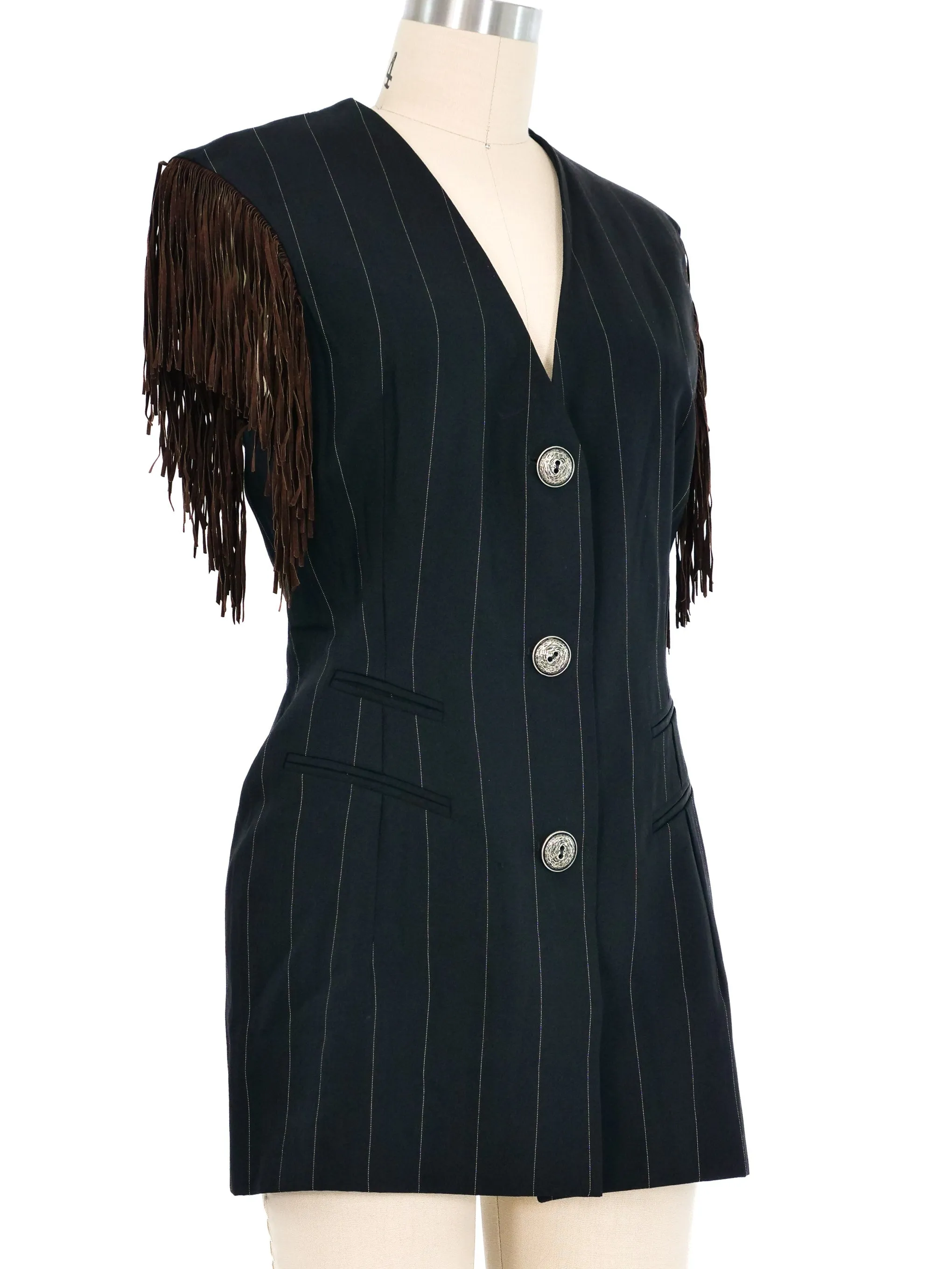 Ozbek Fringed Pinstripe Vest