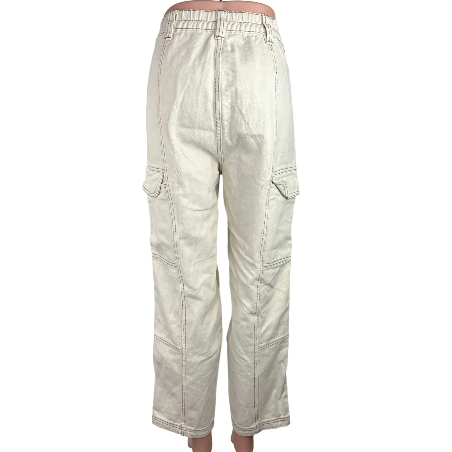 Pacsun Women's White Elastic Waist Relaxed Straight Leg Denim Cargo Jeans Size M