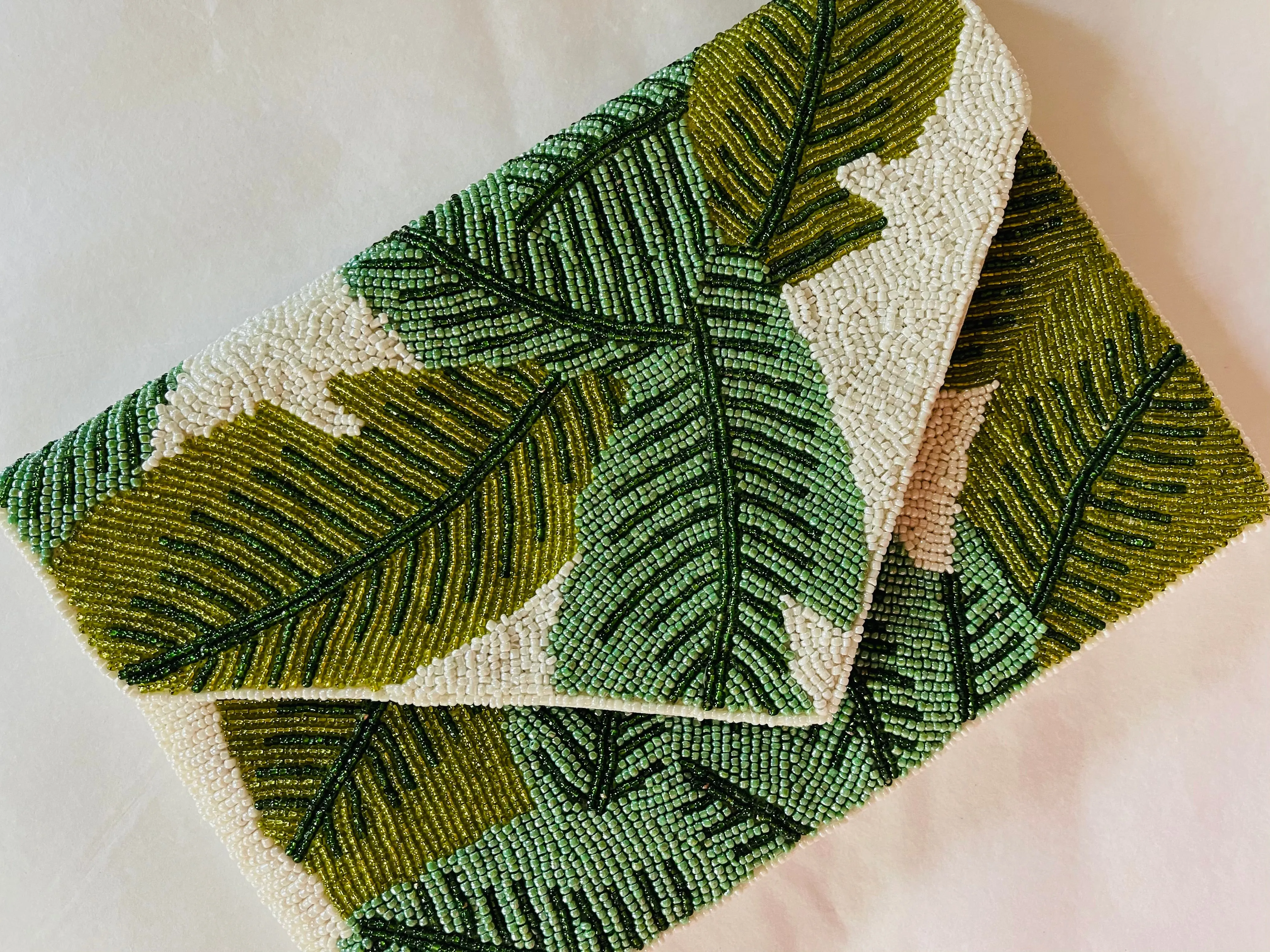 Palm Foliage Handmade Beaded Clutch