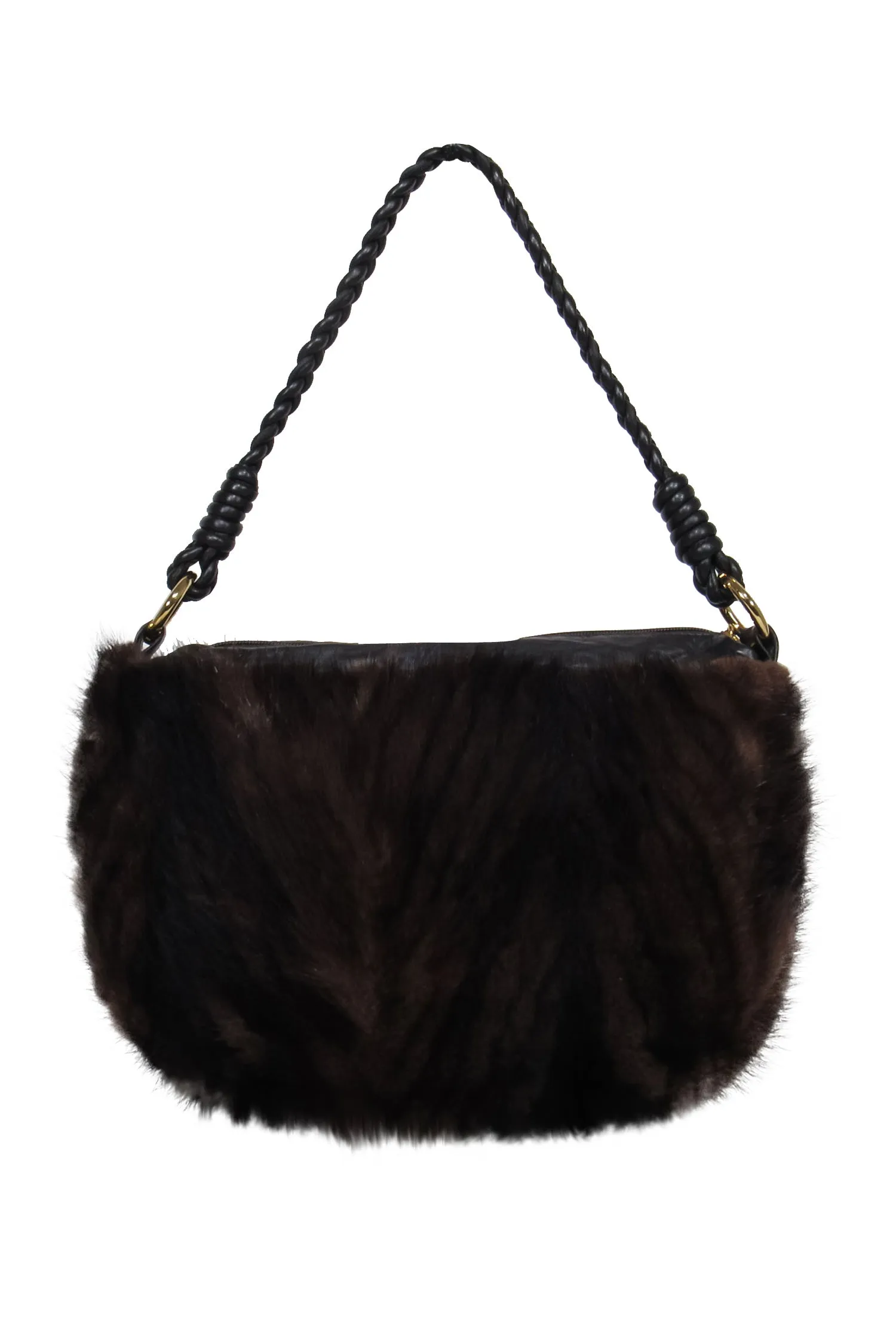 Paolo Masi - Brown Leather Shoulder Bag w/ Mink Fur