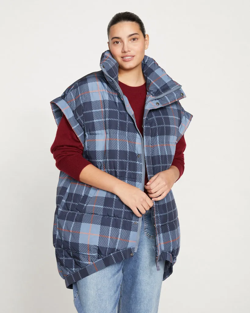 Paparazzi Puffer Vest - Steel Blue Plaid