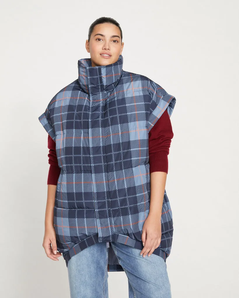 Paparazzi Puffer Vest - Steel Blue Plaid