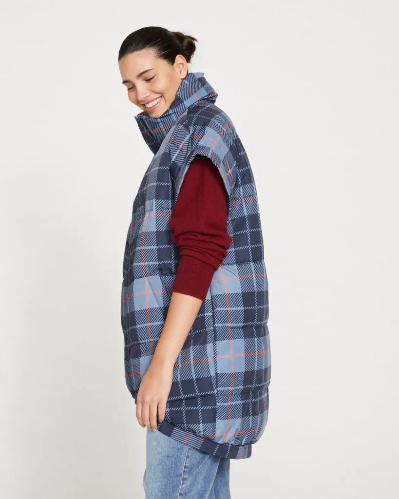 Paparazzi Puffer Vest - Steel Blue Plaid