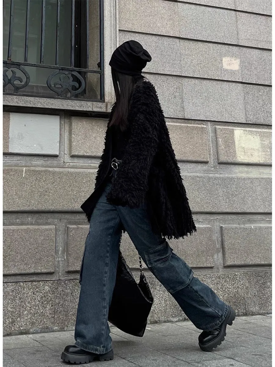 PAPERLLL Xinjian ins street sense heavy Arctic plush jacket women's autumn temperament large version cardigan top (D7118)