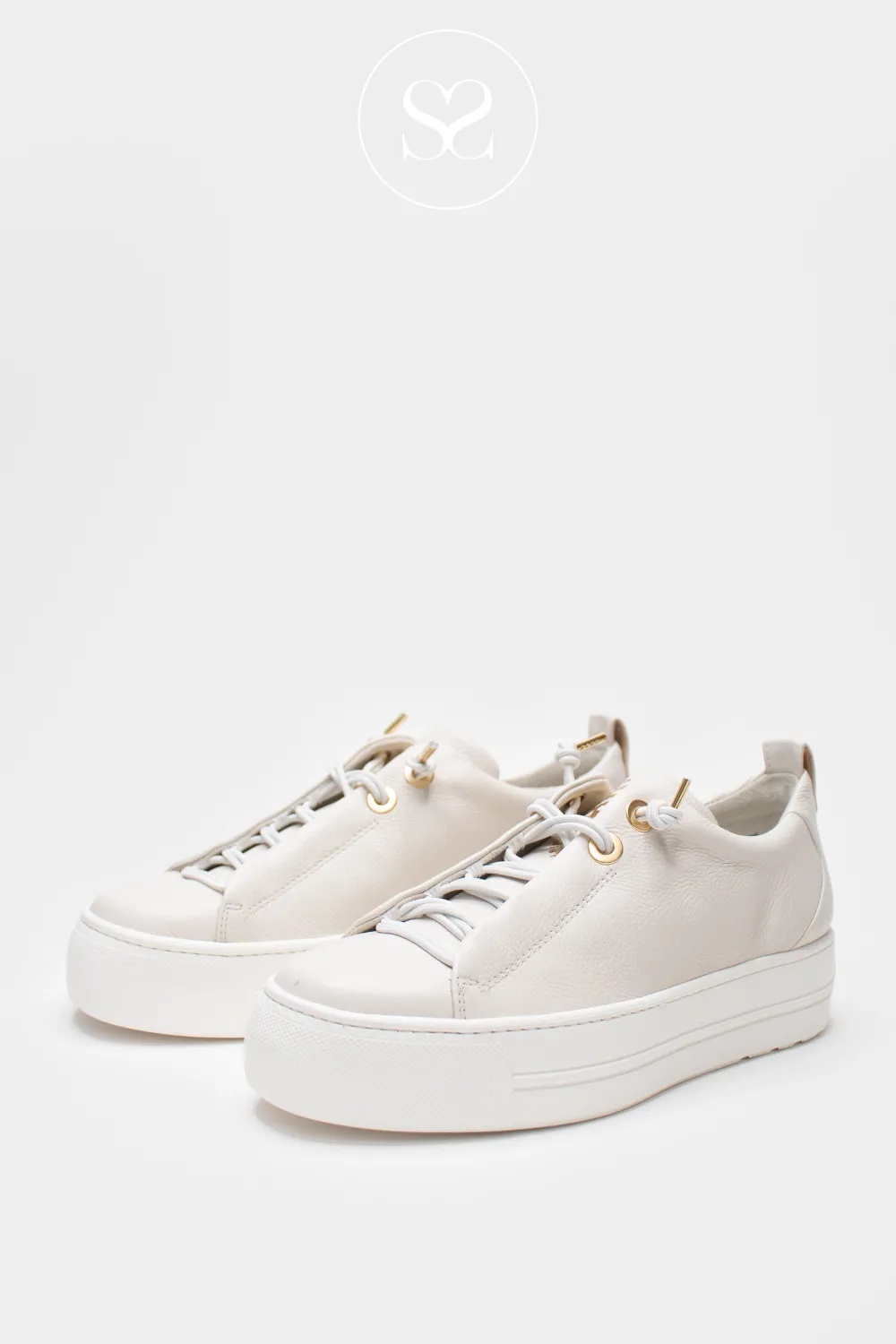 PAUL GREEN 5017-061 IVORY PLATFORM TRAINERS