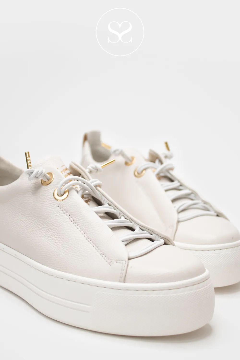 PAUL GREEN 5017-061 IVORY PLATFORM TRAINERS