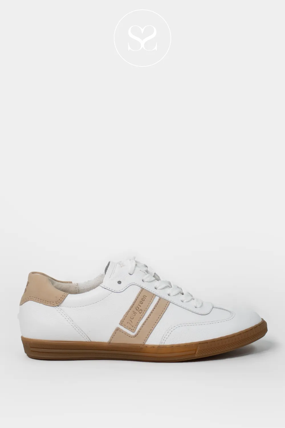 PAUL GREEN 5464 TAUPE/CREAM LEATHER PLATFORM TRAINERS