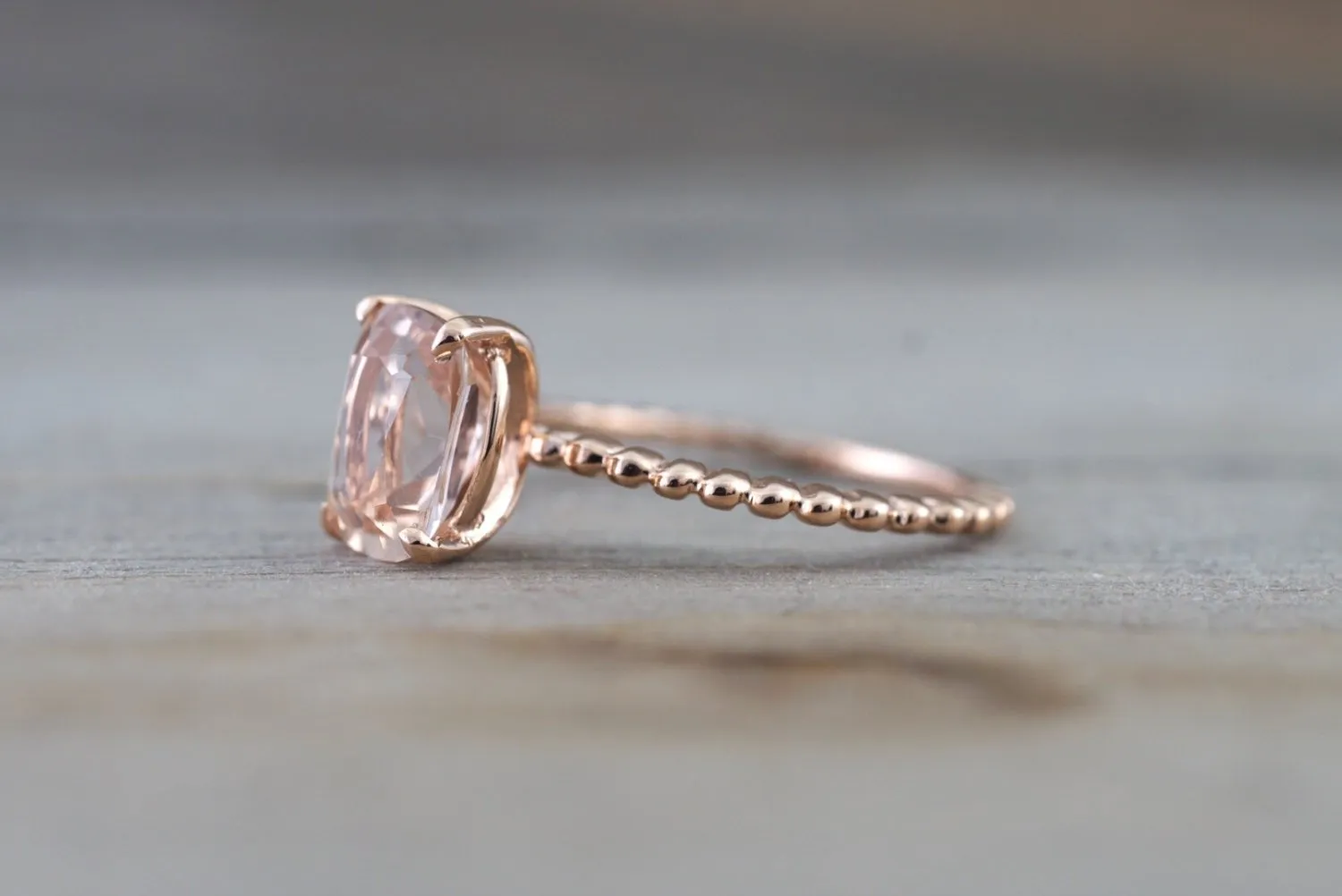 Payment Plan 14k Rose Gold Elongated Cushion Cut Pink Peach Morganite Prong Engagement Promise