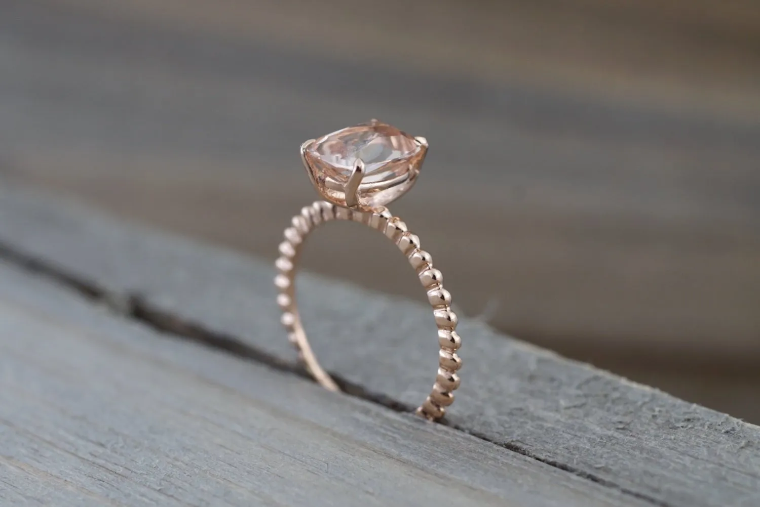 Payment Plan 14k Rose Gold Elongated Cushion Cut Pink Peach Morganite Prong Engagement Promise