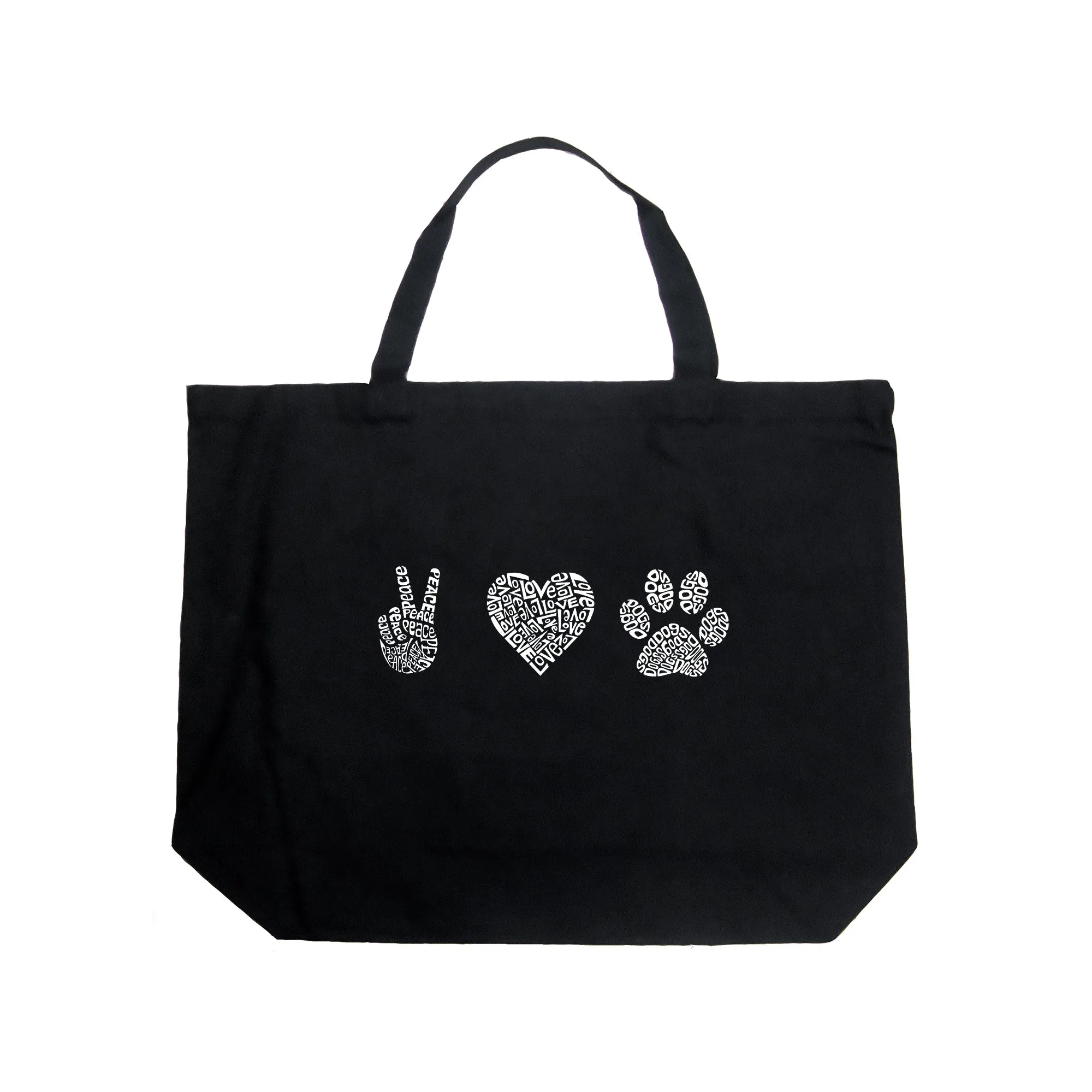 Peace Love Dogs  - Large Word Art Tote Bag