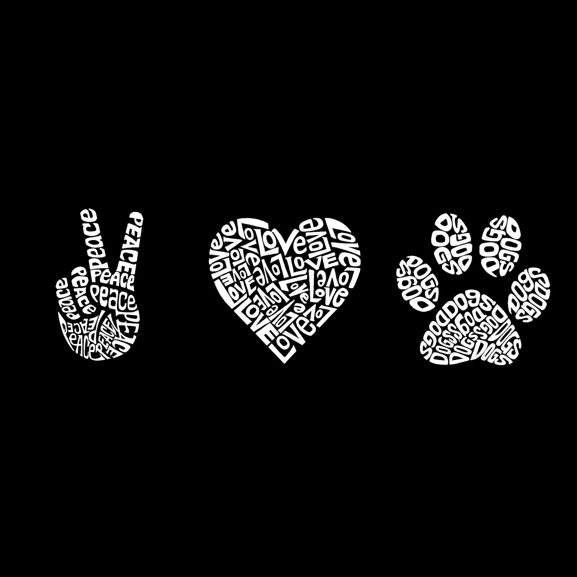 Peace Love Dogs  - Large Word Art Tote Bag