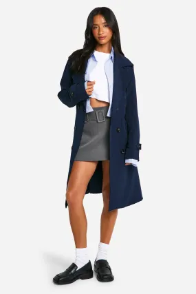 Petite Button Detail Belted Trench Coat