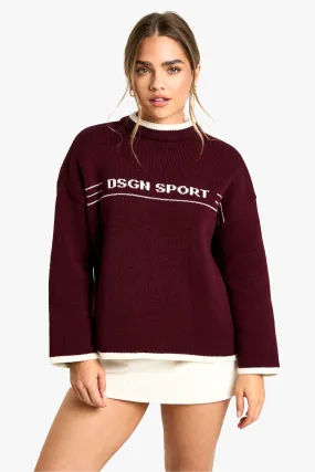 Petite Dsgn Sport Contrast Trim Oversized Knitted Sweater