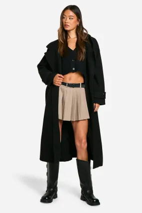 Petite Oversized Wool Look Longline Belted Trench Coat