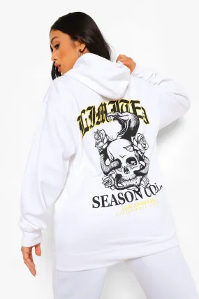 Petite Skull Oversized Back Print Hoodie